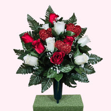 Load image into Gallery viewer, Red &amp; White Rosebud with Love Hearts Cemetery Cone Memorial Decoration
