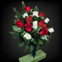 Load image into Gallery viewer, Red &amp; White Rosebud with Love Hearts Cemetery Cone Memorial Decoration
