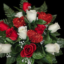 Load image into Gallery viewer, Red &amp; White Rosebud with Love Hearts Cemetery Cone Memorial Decoration
