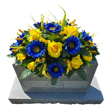Load image into Gallery viewer, Yellow &amp; Blue Headstone Saddle Memorial Decoration
