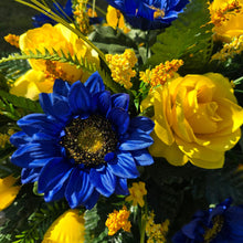 Load image into Gallery viewer, Yellow &amp; Blue Headstone Saddle Memorial Decoration
