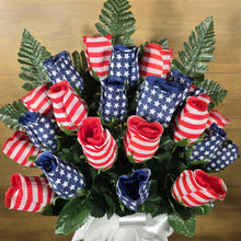 Load image into Gallery viewer, Red White and Blue Rosebud Stars and Stripes Patriotic Cemetery Cone Memorial Decoration
