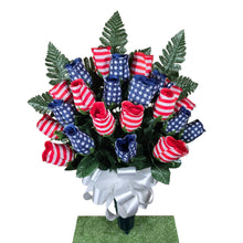 Load image into Gallery viewer, Red White and Blue Rosebud Stars and Stripes Patriotic Cemetery Cone Memorial Decoration
