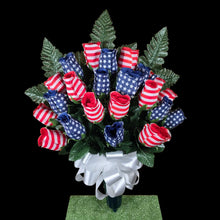 Load image into Gallery viewer, Red White and Blue Rosebud Stars and Stripes Patriotic Cemetery Cone Memorial Decoration
