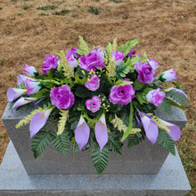 Load image into Gallery viewer, Lavendar Rose and Calla Lily Headstone Saddle Memorial Decoration
