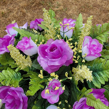 Load image into Gallery viewer, Lavendar Rose &amp; Calla Lily Memorial Decoration set: includes 1 headstone saddle &amp; 2 cemetery cones
