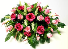 Load image into Gallery viewer, Beauty Pink Rose and Calla Lily Headstone Saddle Memorial Decoration
